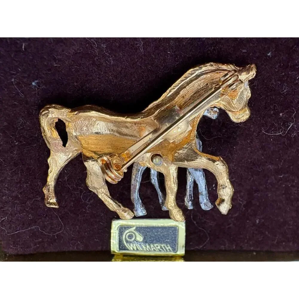 Vintage Gold & Silver Tone Horse & Baby Foal Brooch Pin 1.5” Wilmarth - Picture 5 of 5